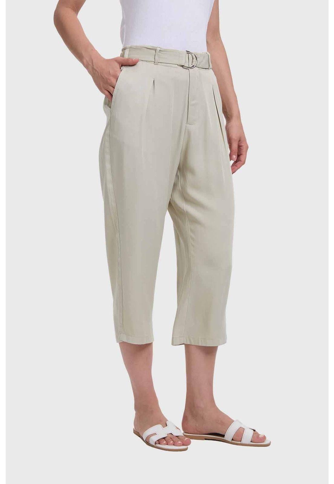 Pantalón Mujer Sastrero Con Cinturón Caqui-2