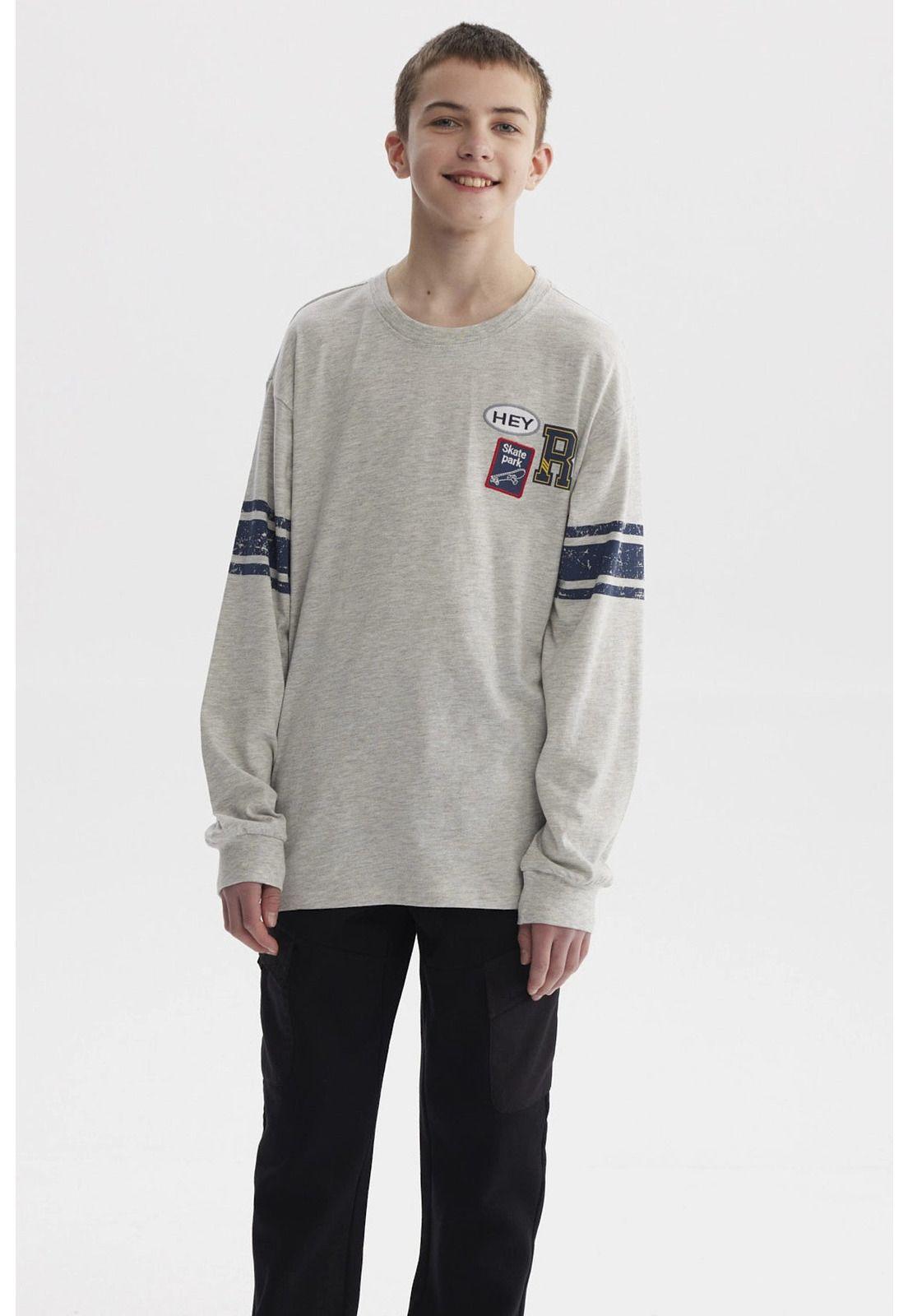 Polera Niño College Con Franjas Gris Melange-0