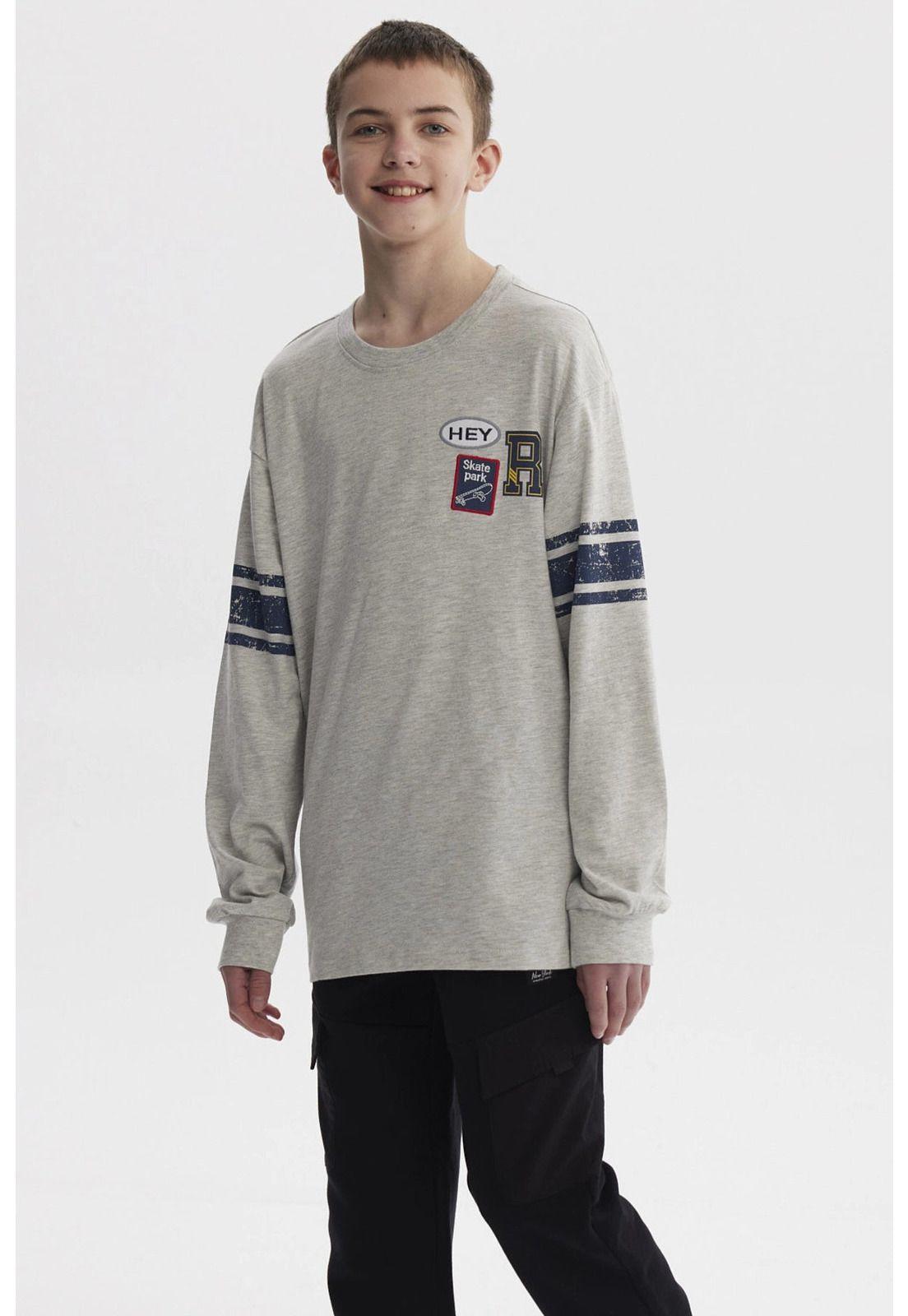 Polera Niño College Con Franjas Gris Melange-2