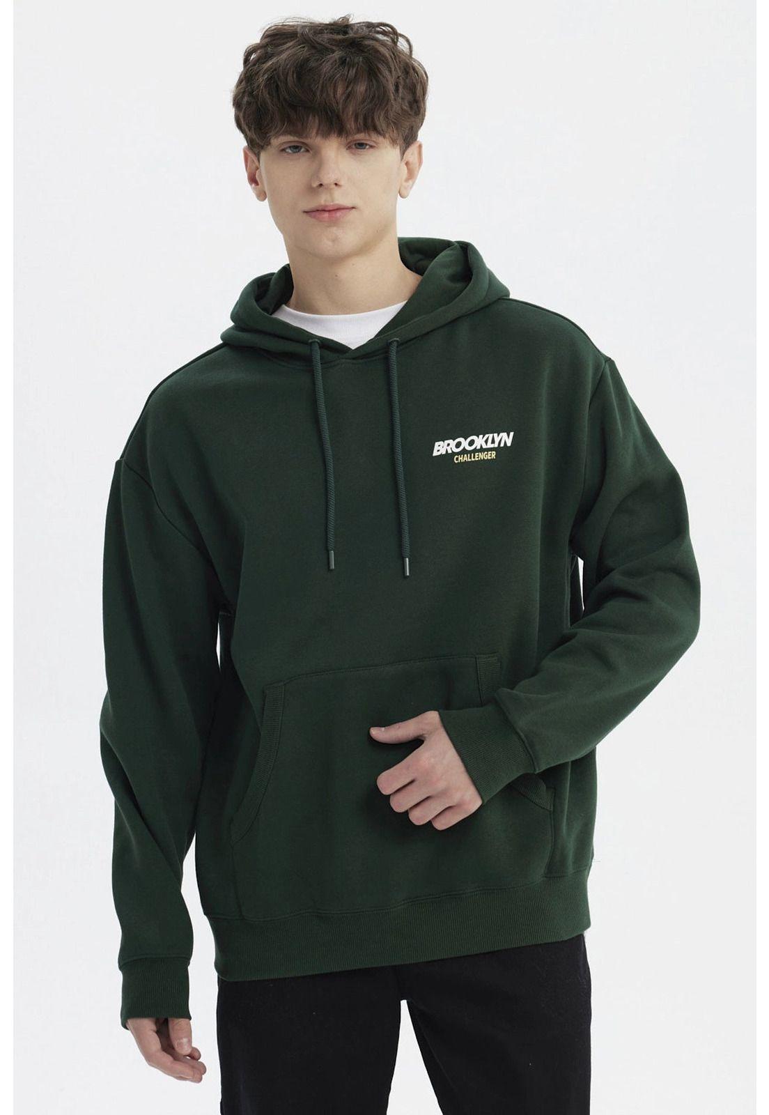 Polerón Hombre Slim Con Gorro Verde-0