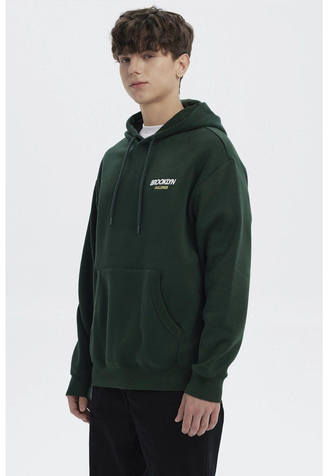 Polerón Hombre Slim Con Gorro Verde-1