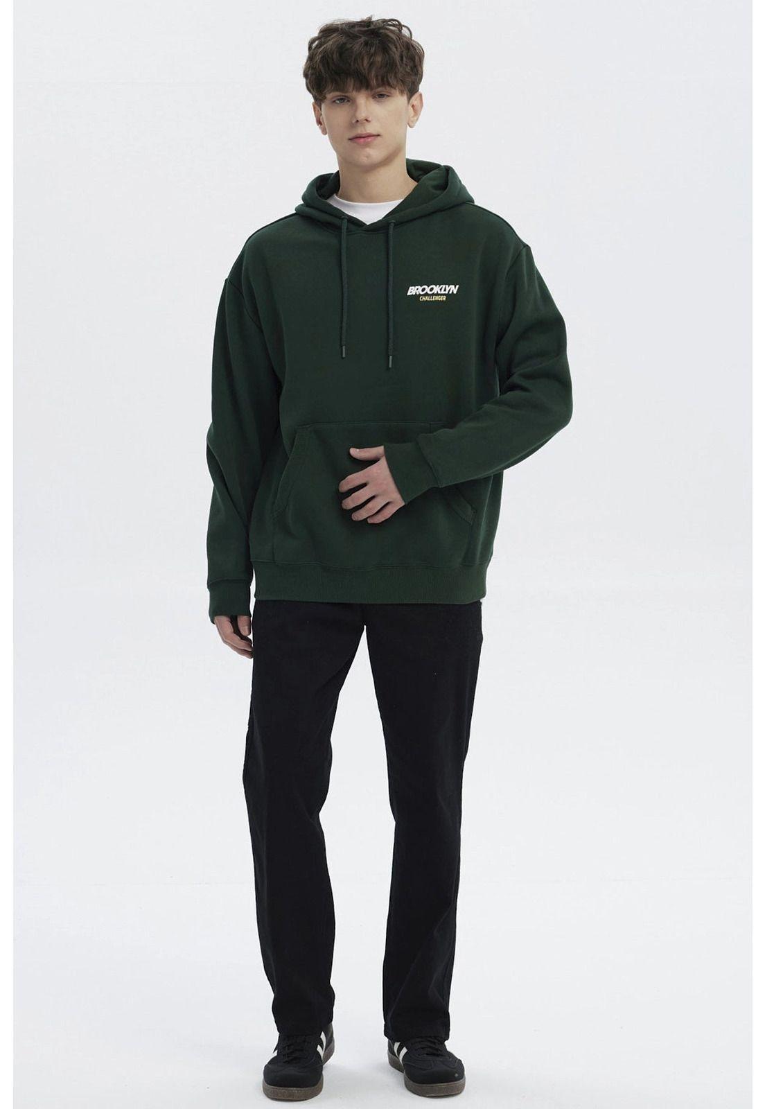 Polerón Hombre Slim Con Gorro Verde-3