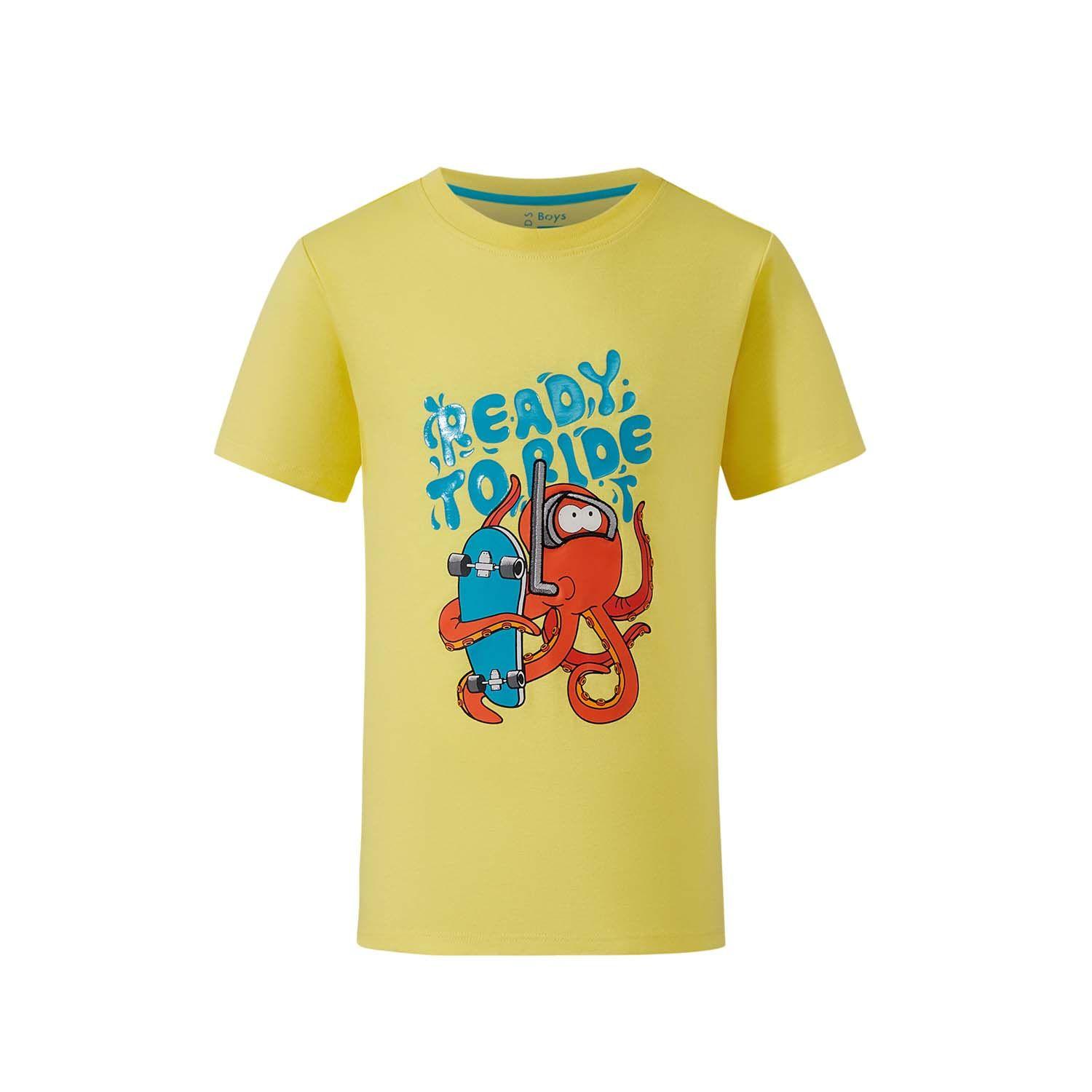 Polera Niño Print Pulpo Y Dino Amarillo Fashion's Park-0