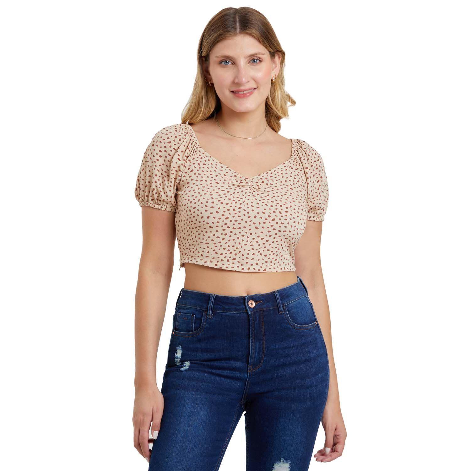 Blusa Recogido Escote Nude Mujer-0