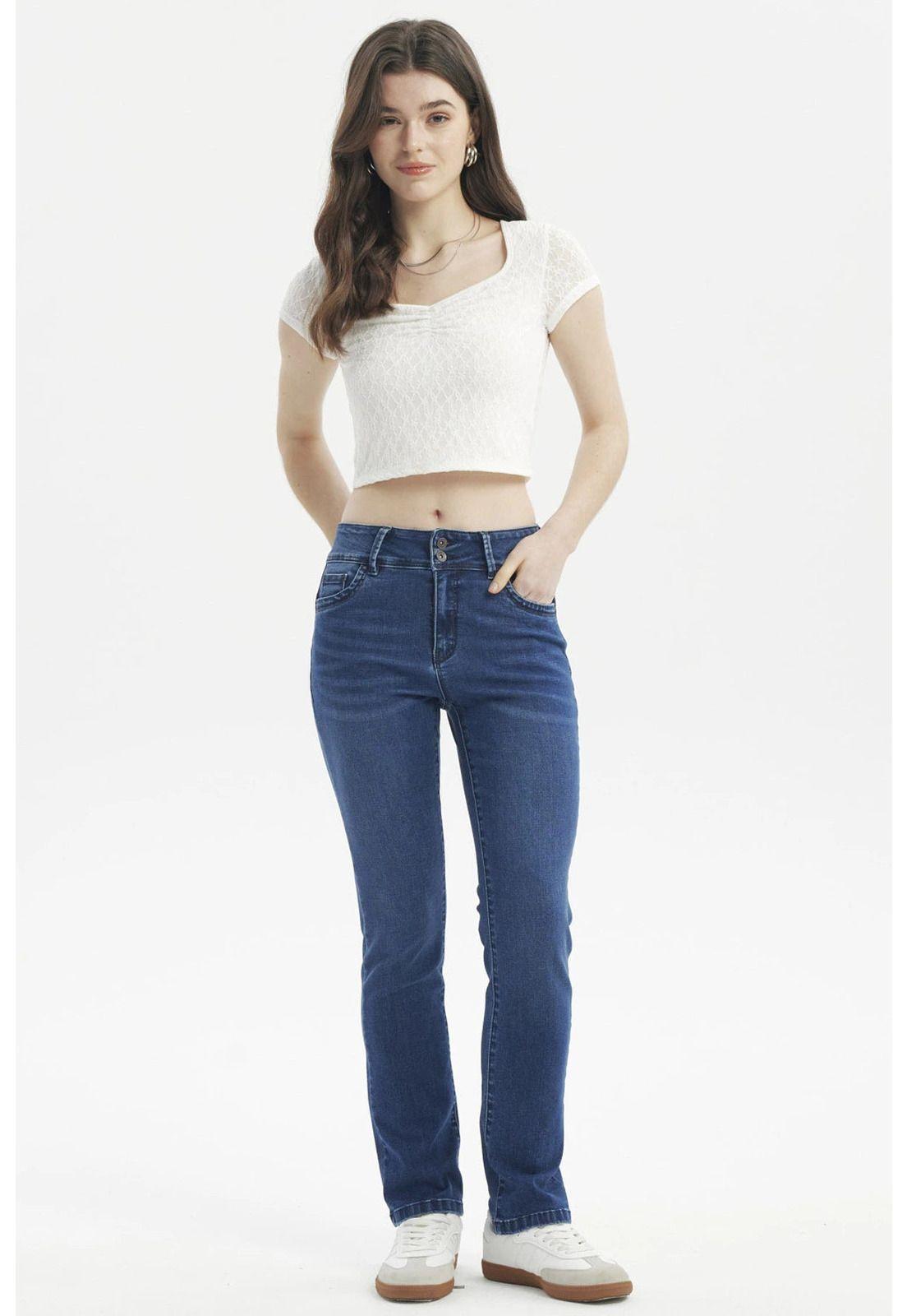 Jeans Mujer Flo Calce Recto Azul Oscuro - ll-3