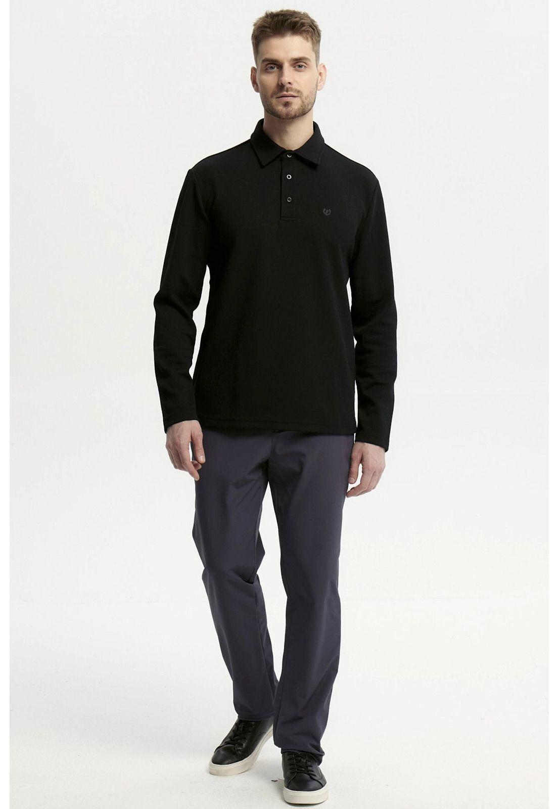 Polera Hombre Slim Cuello Polo Negro - ll-3