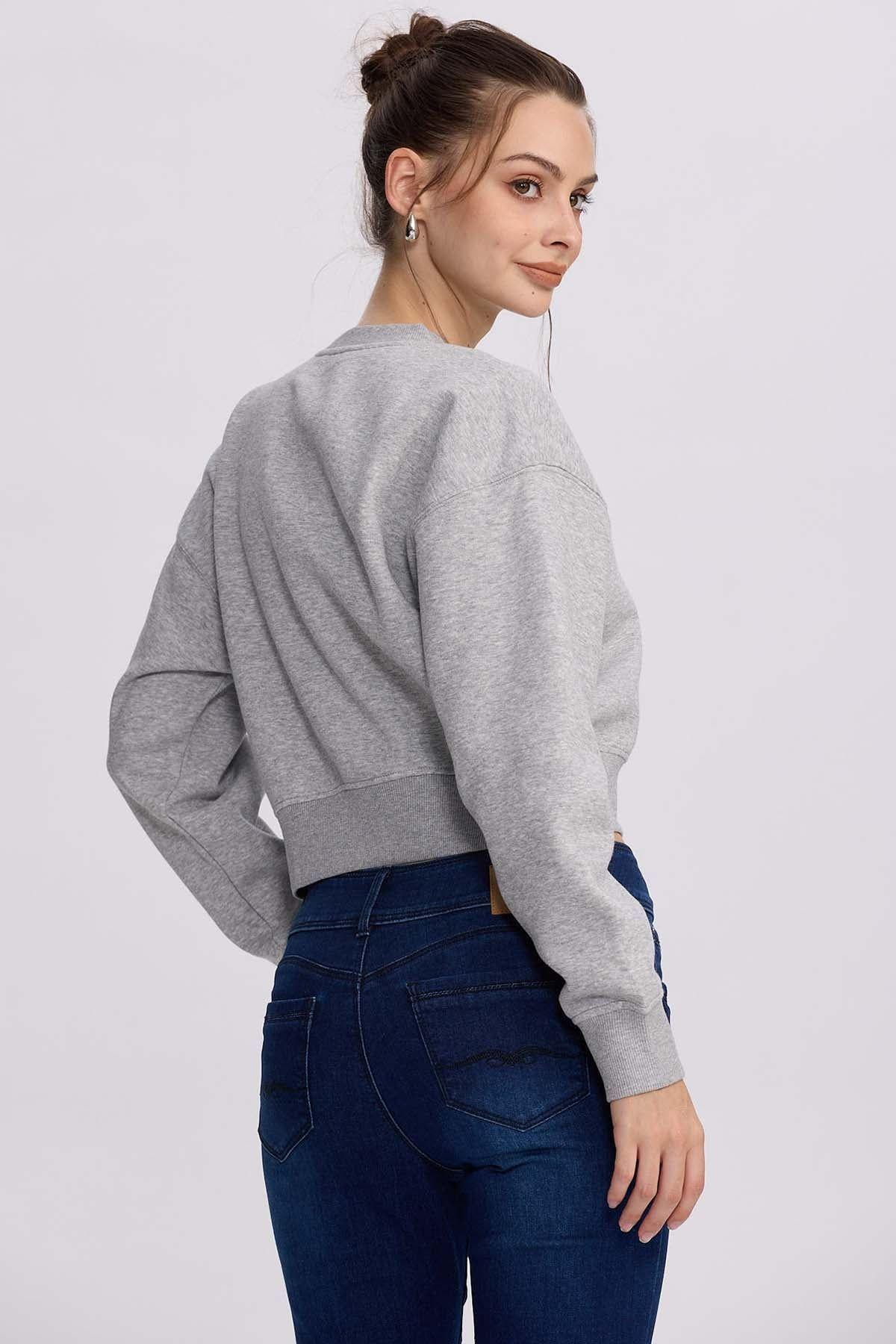 Polerón Mujer Crop Print Gris Melange-2