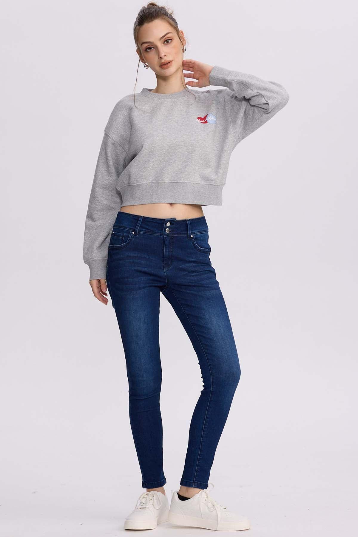 Polerón Mujer Crop Print Gris Melange-3
