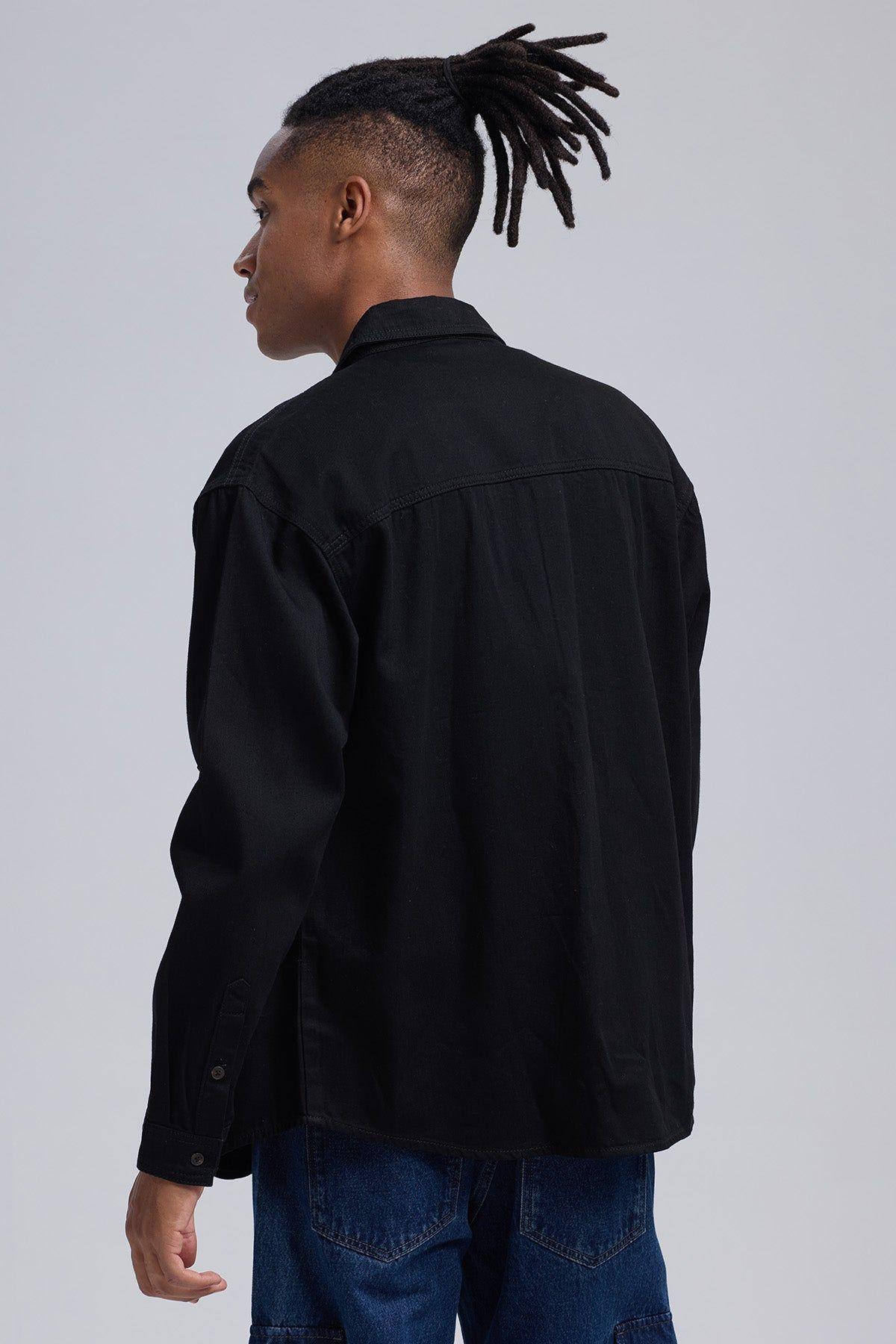 Camisa Hombre Sobre Camisa Doble Negro-2