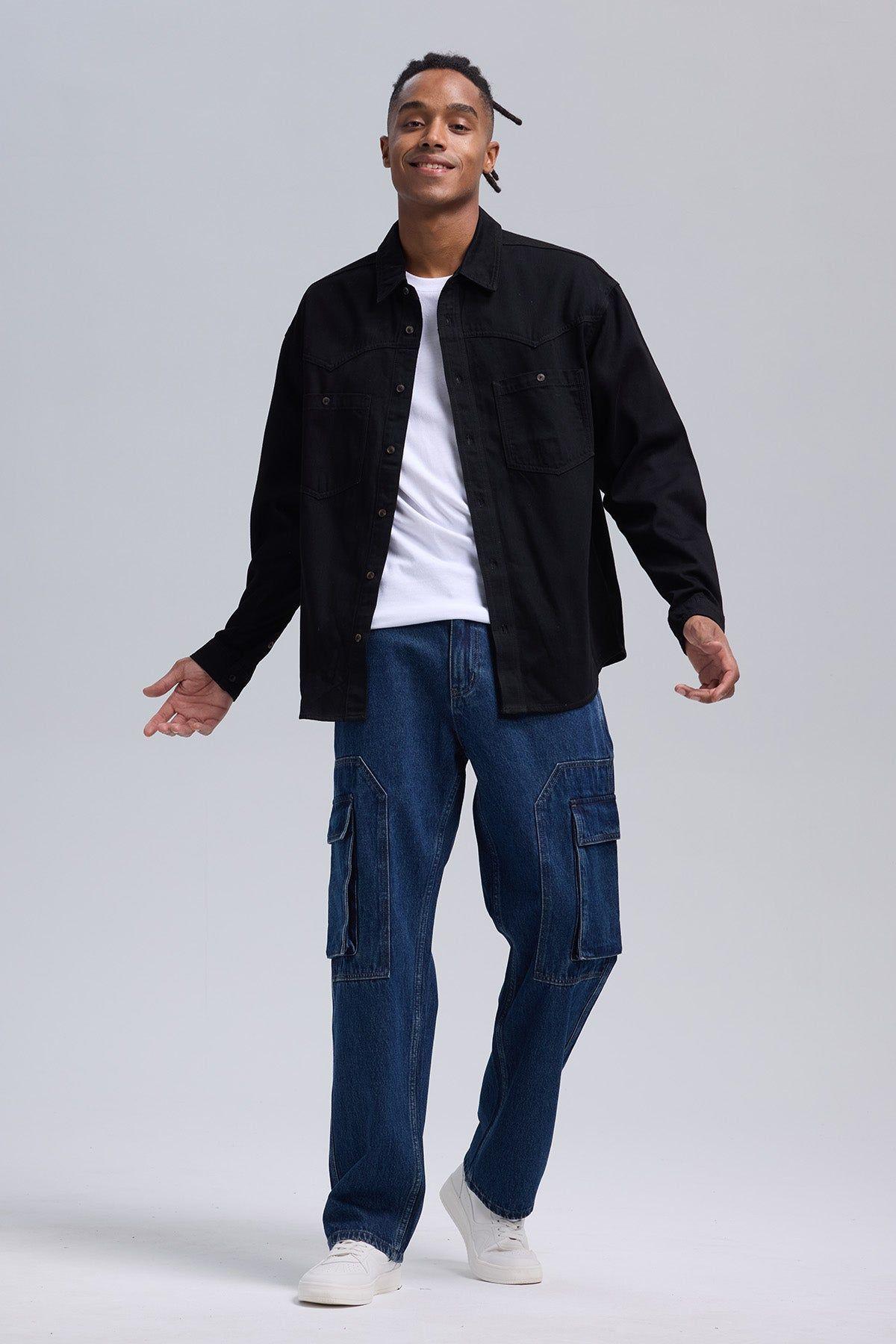Camisa Hombre Sobre Camisa Doble Negro-3