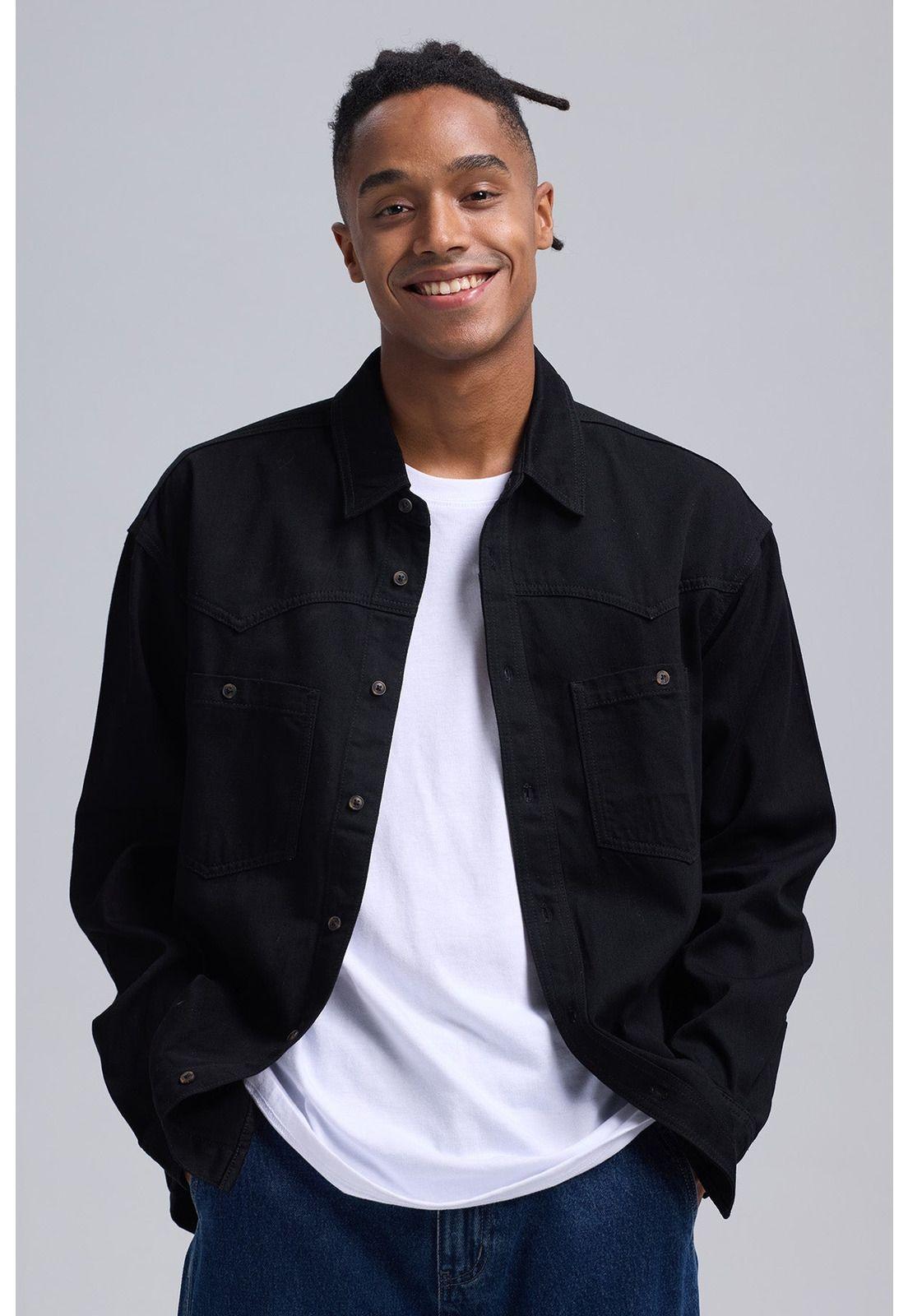 Camisa Hombre Sobre Camisa Doble Negro-0