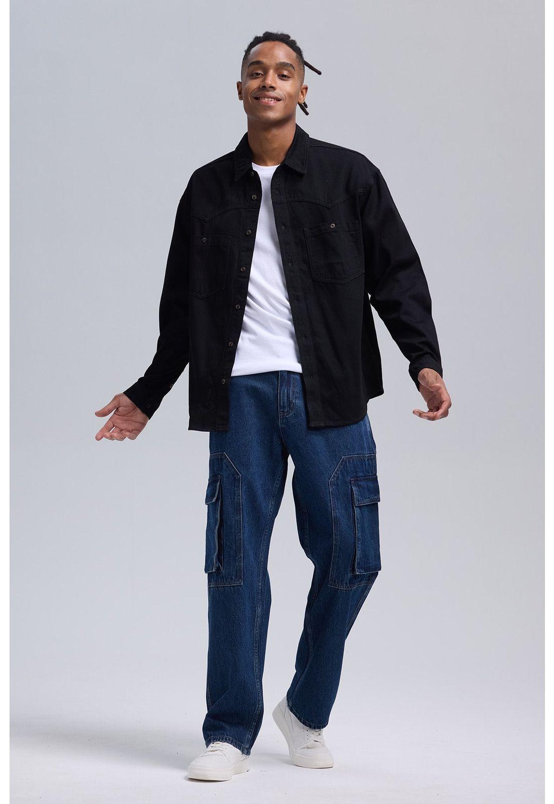 Camisa Hombre Sobre Camisa Doble Negro-3