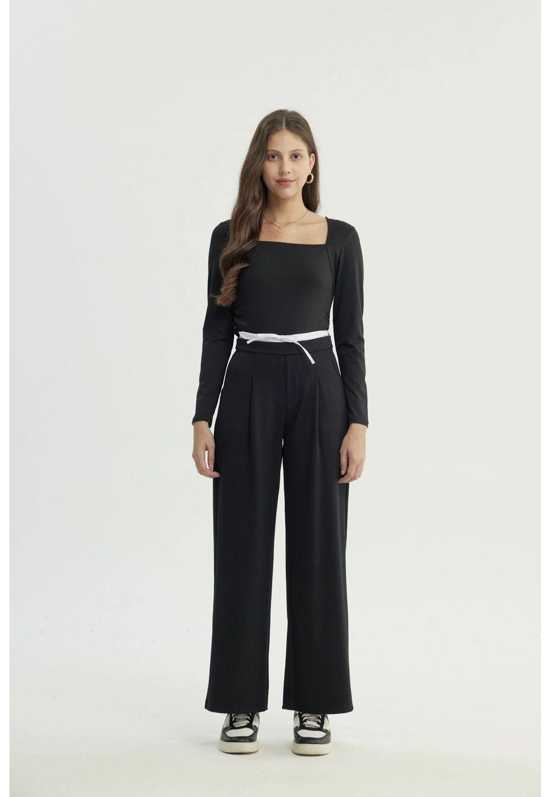 Pantalón Mujer Wide Leg Negro - XVlll-3