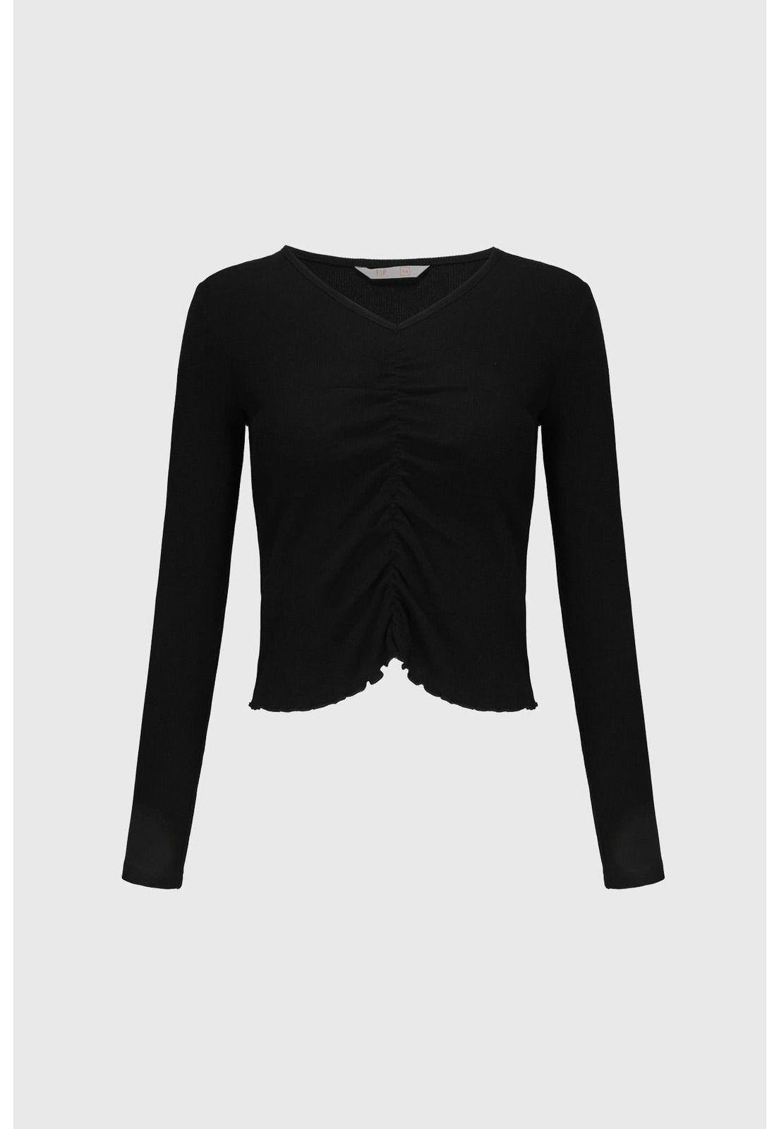 Polera Niña Recogido Delantero Negro-0