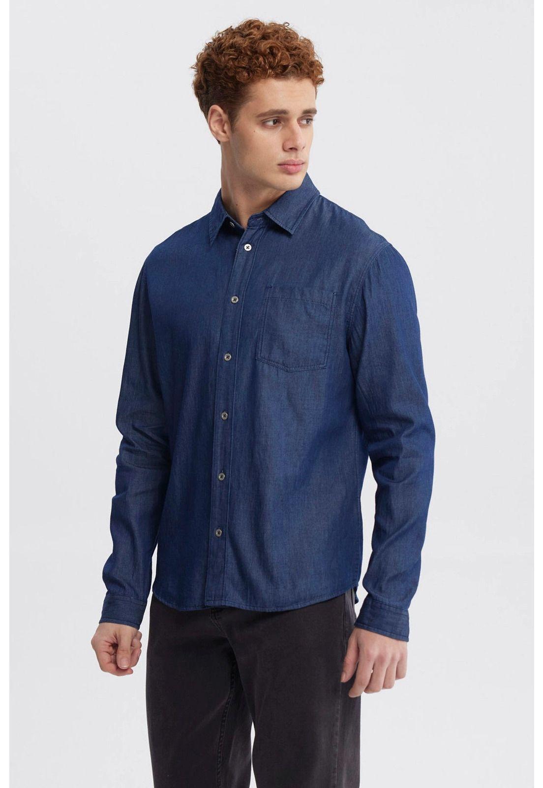 Camisa Hombre Cuello Camisero Azul - ll-1