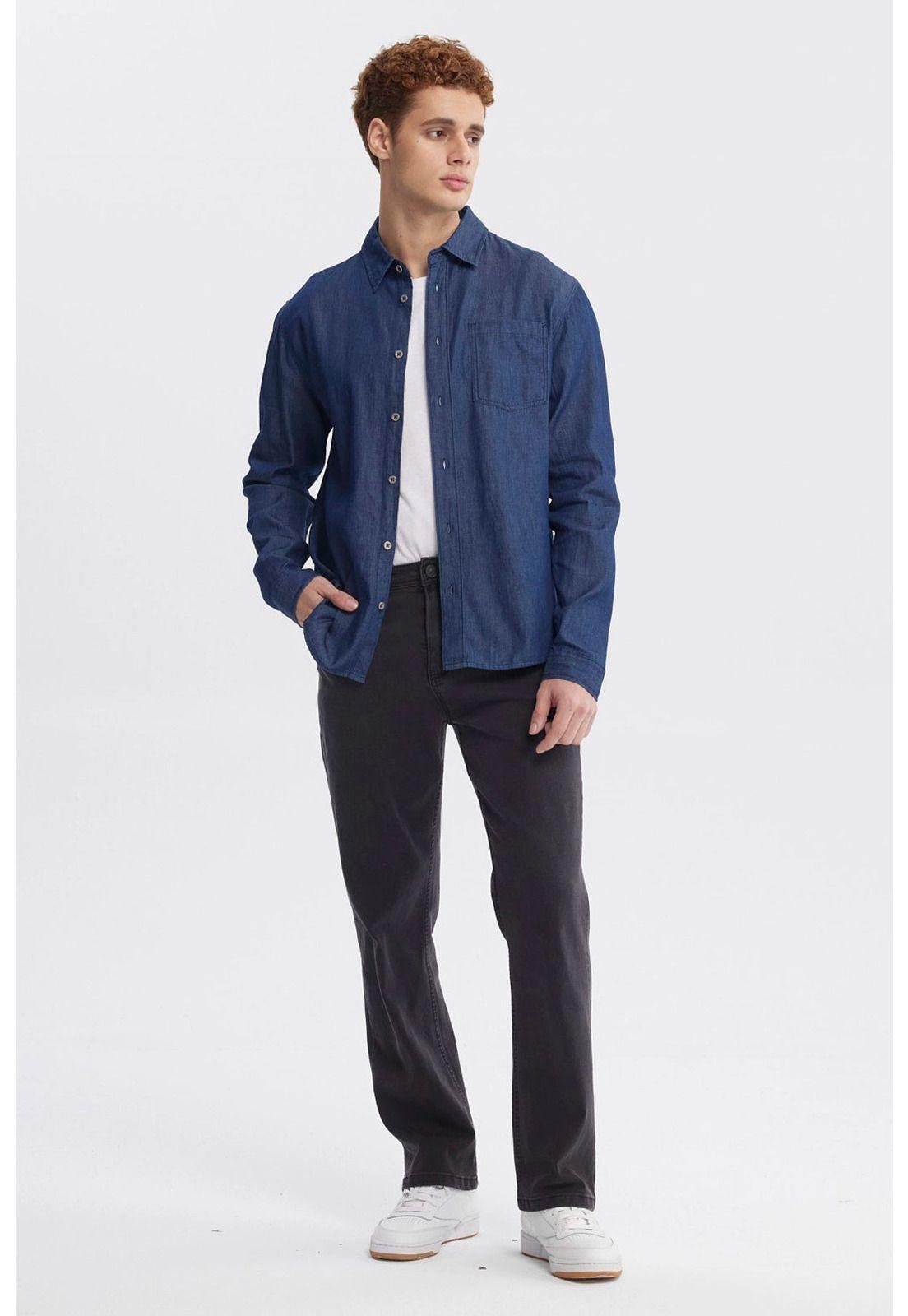 Camisa Hombre Cuello Camisero Azul - ll-3