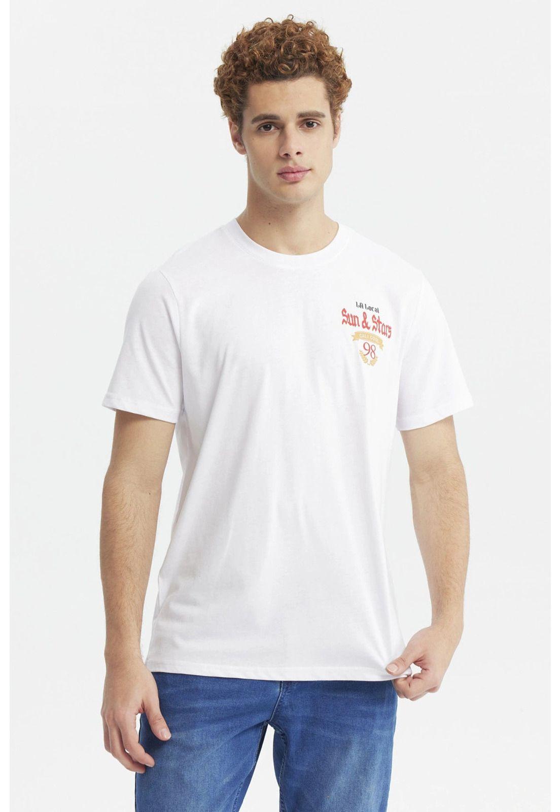 Polera Hombre Doble Print Blanco - lV-0