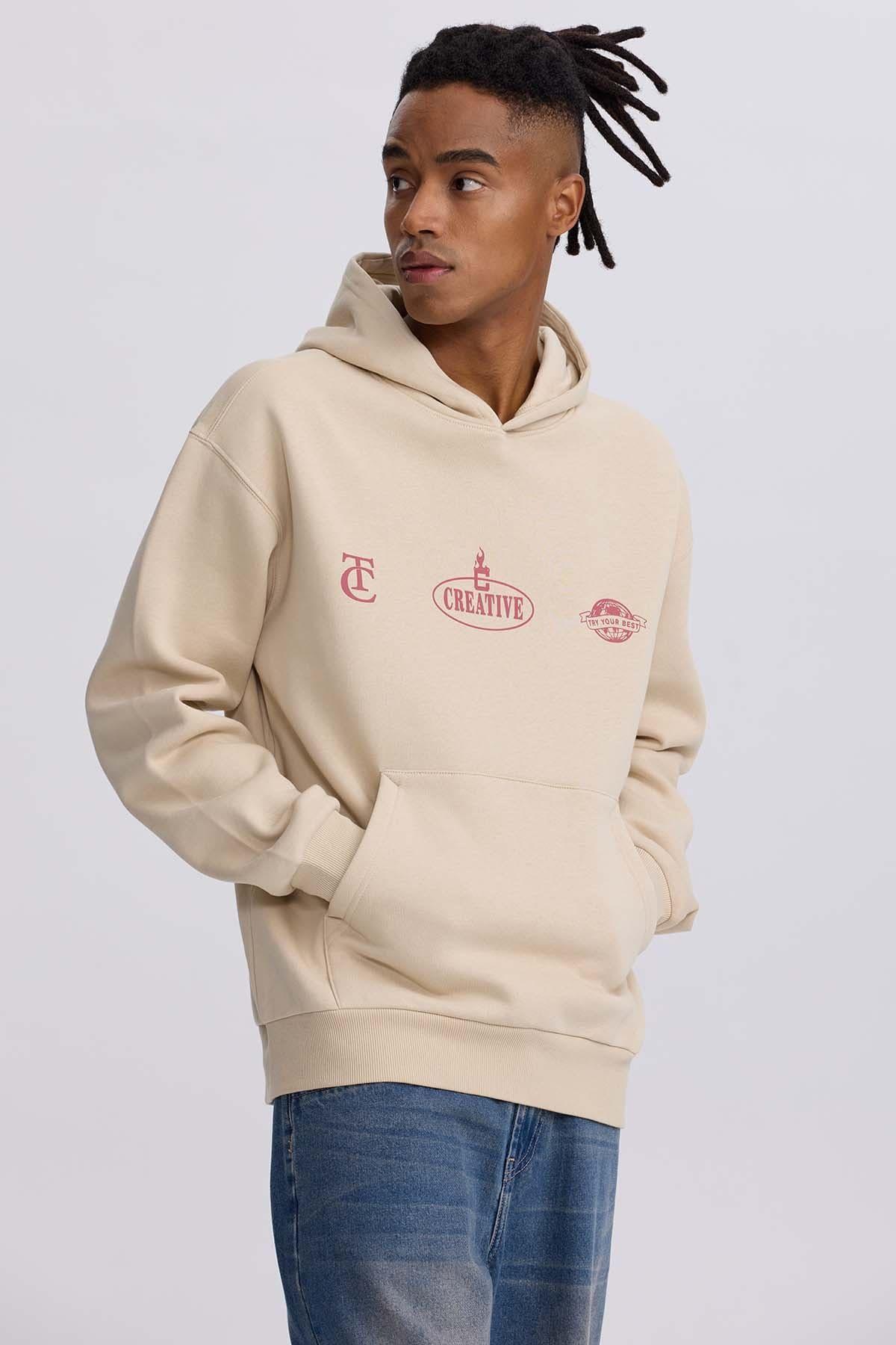 Polerón Hombre Hoodie Doble Print Beige-1
