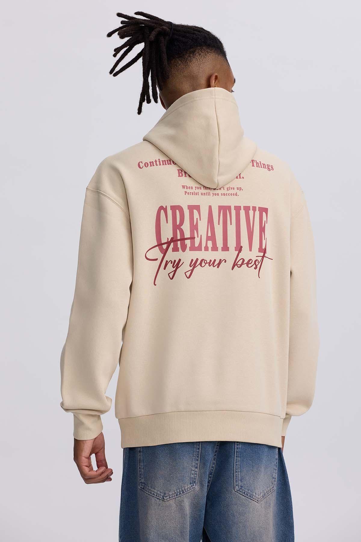 Polerón Hombre Hoodie Doble Print Beige-2