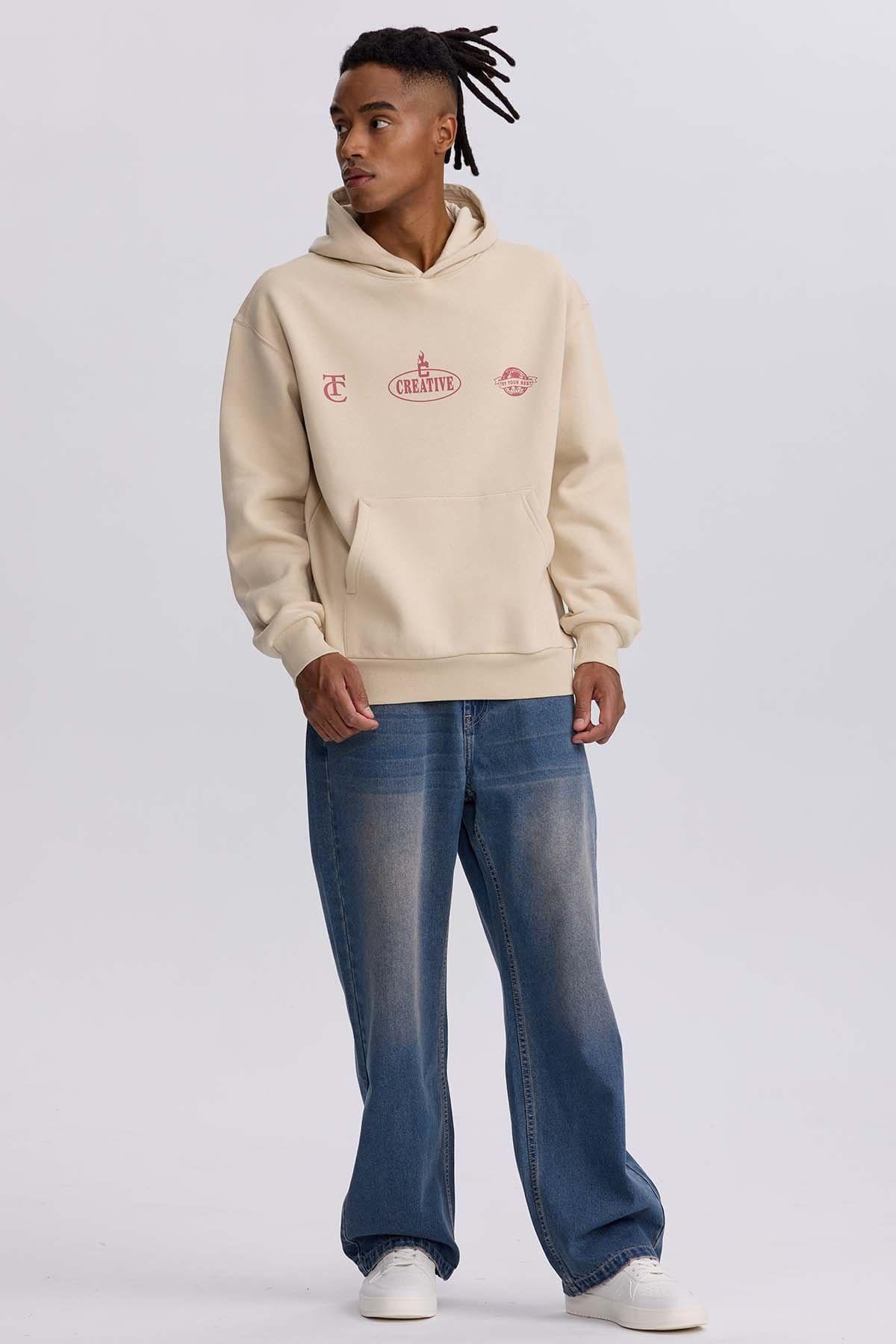 Polerón Hombre Hoodie Doble Print Beige-3