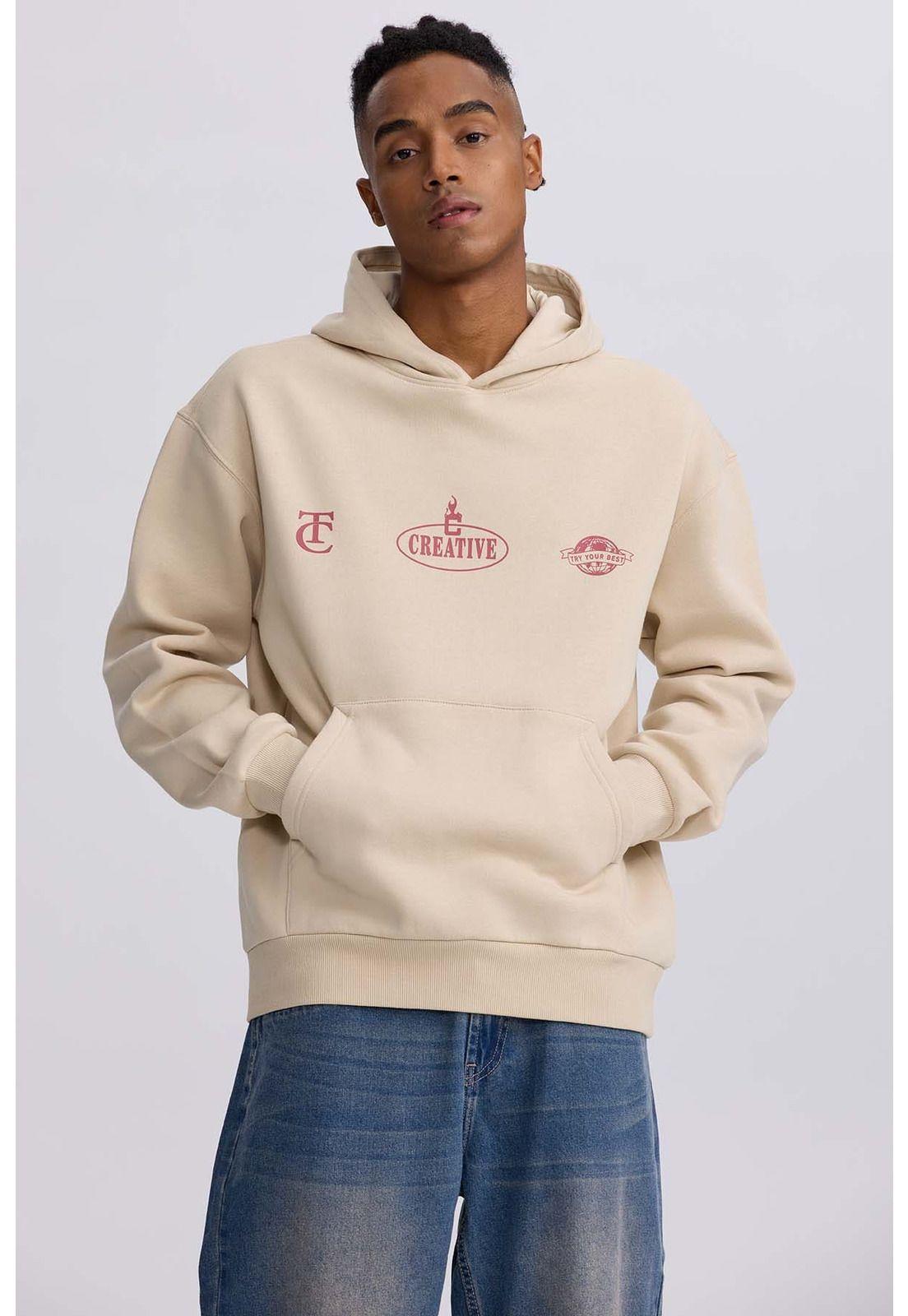 Polerón Hombre Hoodie Doble Print Beige-0