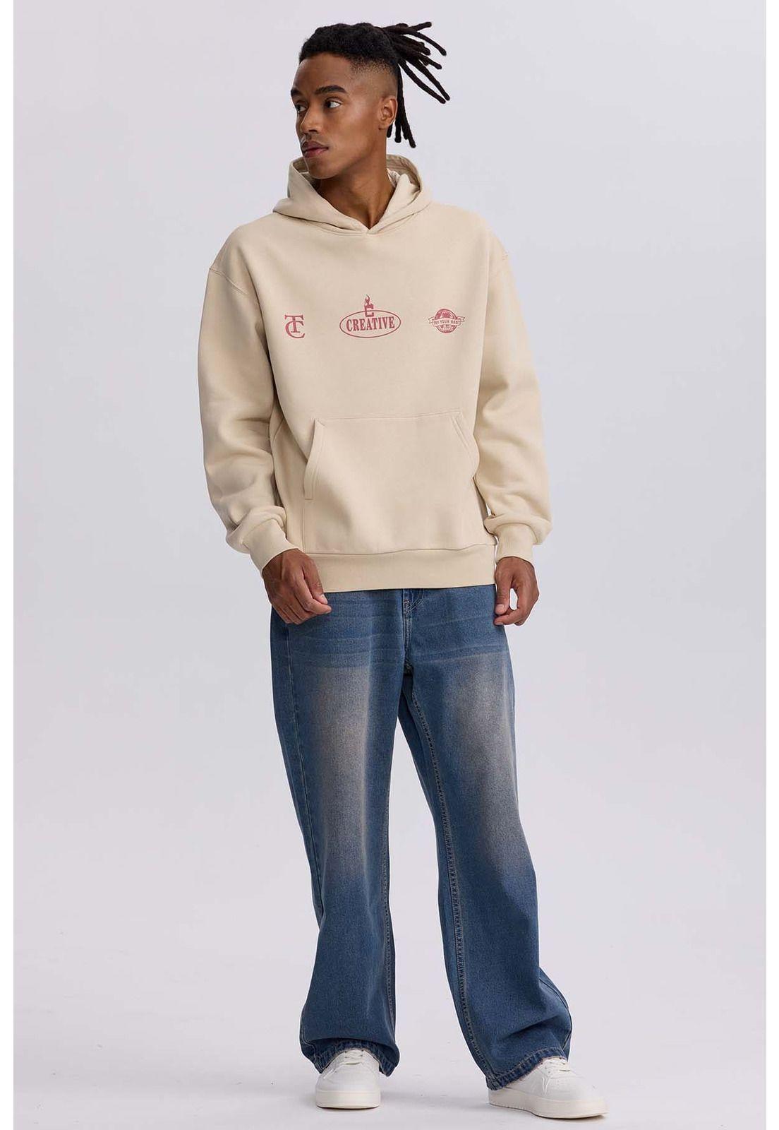 Polerón Hombre Hoodie Doble Print Beige-3