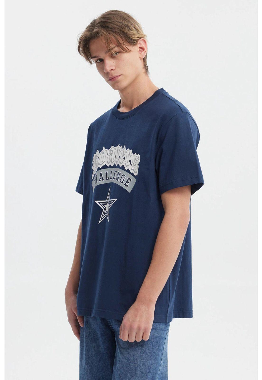 Polera Hombre Regular Fit Print College Azul-1