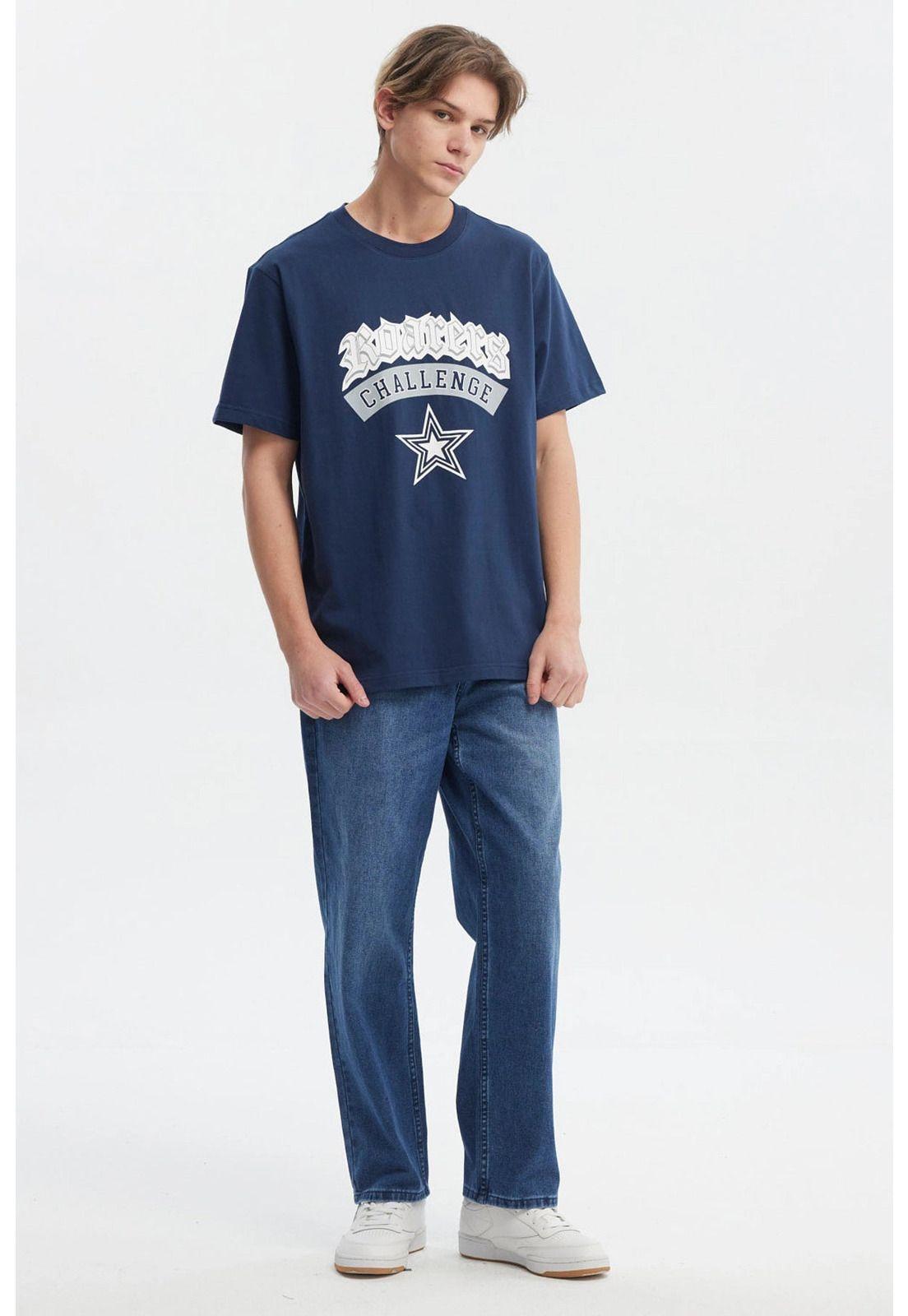 Polera Hombre Regular Fit Print College Azul-3