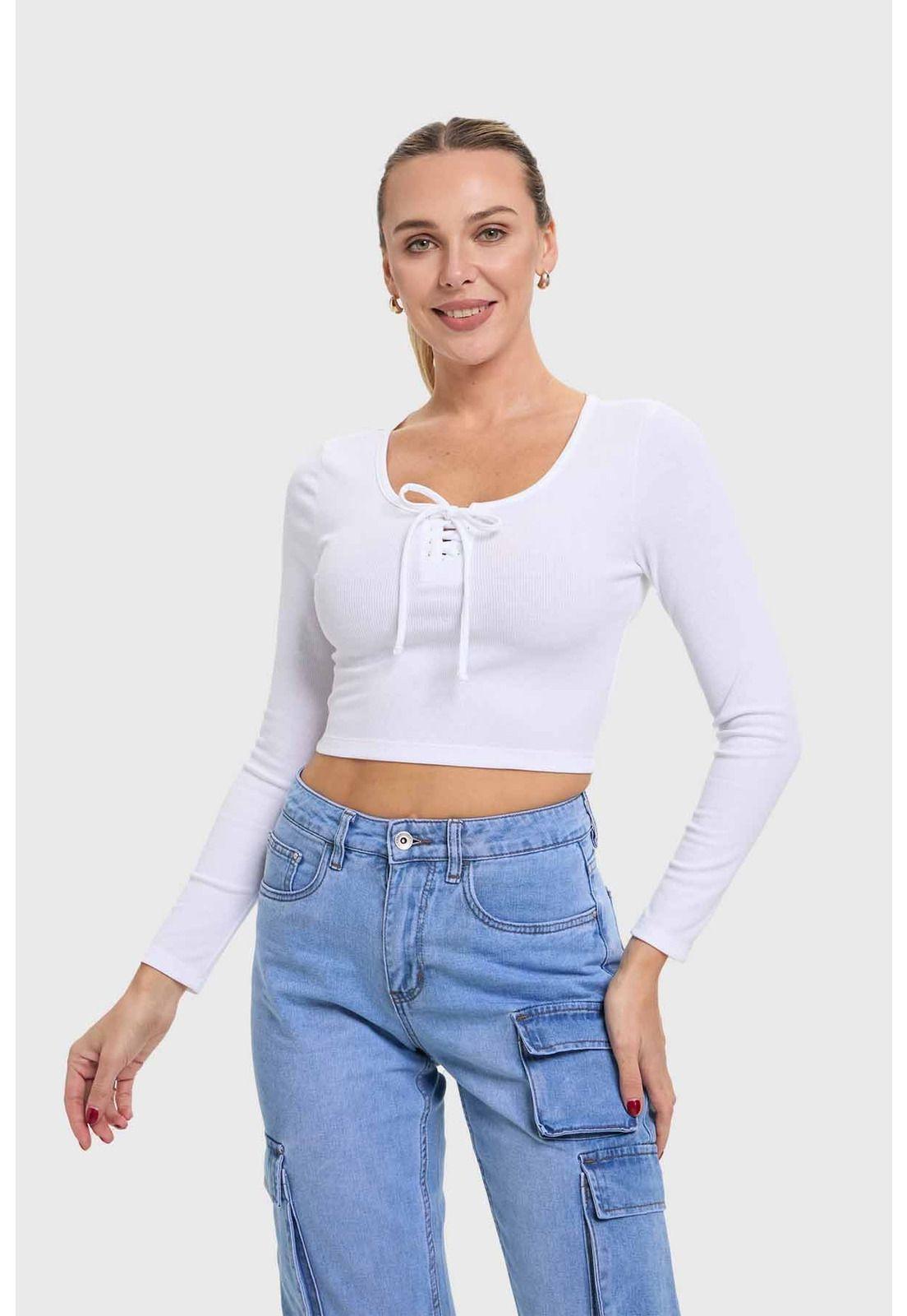 Polera Mujer Amarras Escote Blanco-1
