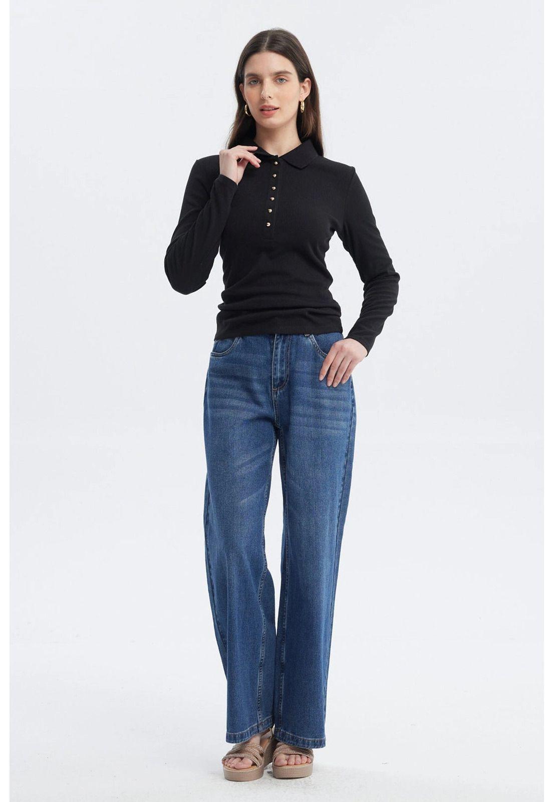 Polera Mujer Wide Leg Negro - ll-3