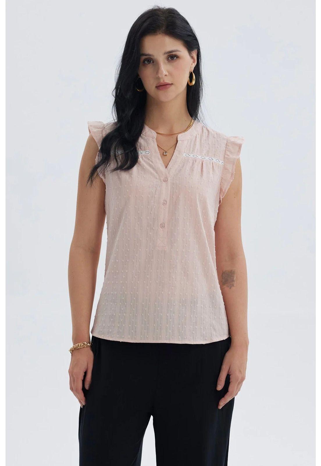 Blusa Mujer Vuelos Pata Botón Palo Rosa-0