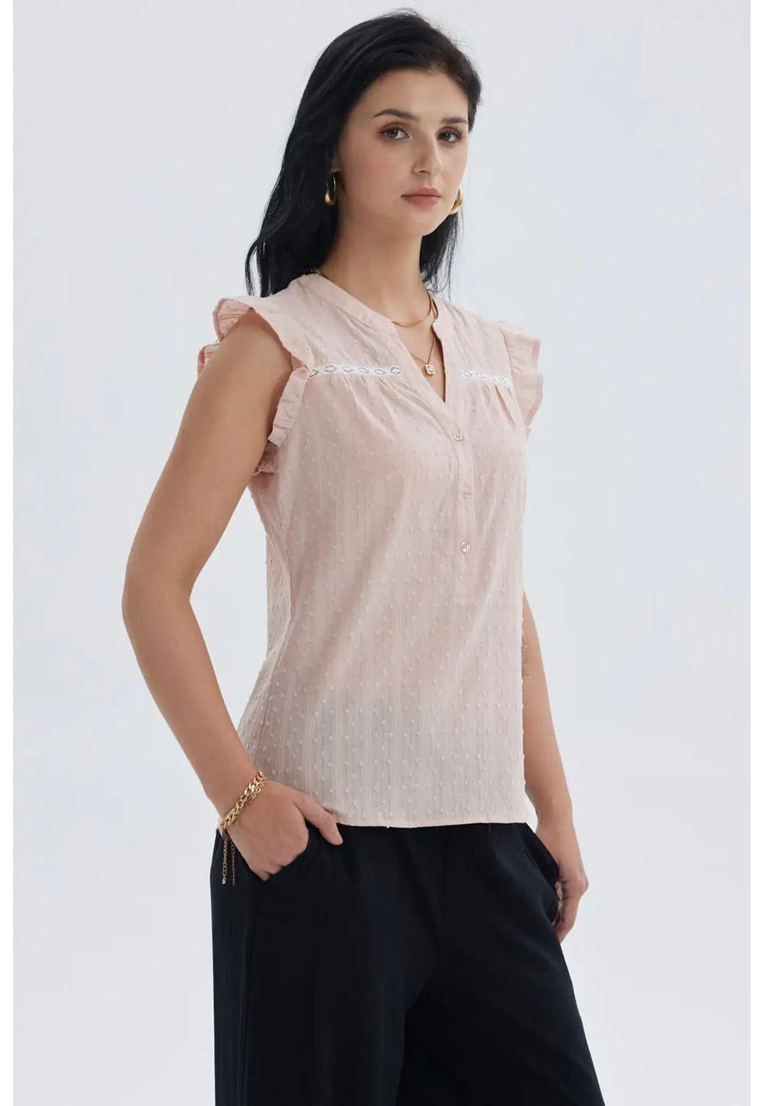 Blusa Mujer Vuelos Pata Botón Palo Rosa-1