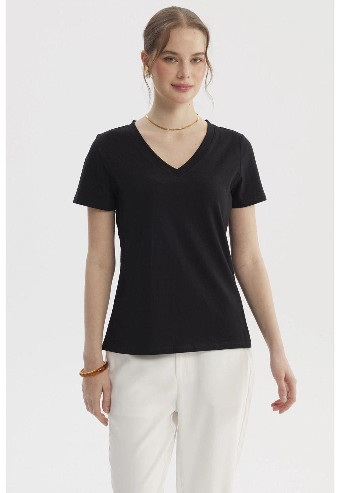 Polera Mujer Lisa Algodón Negro-0