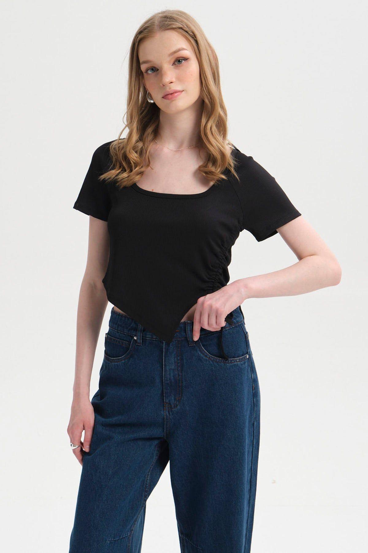 Polera Mujer Recogido Costado Negro II-0