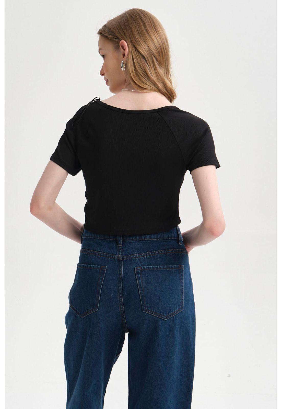 Polera Mujer Recogido Costado Negro-2