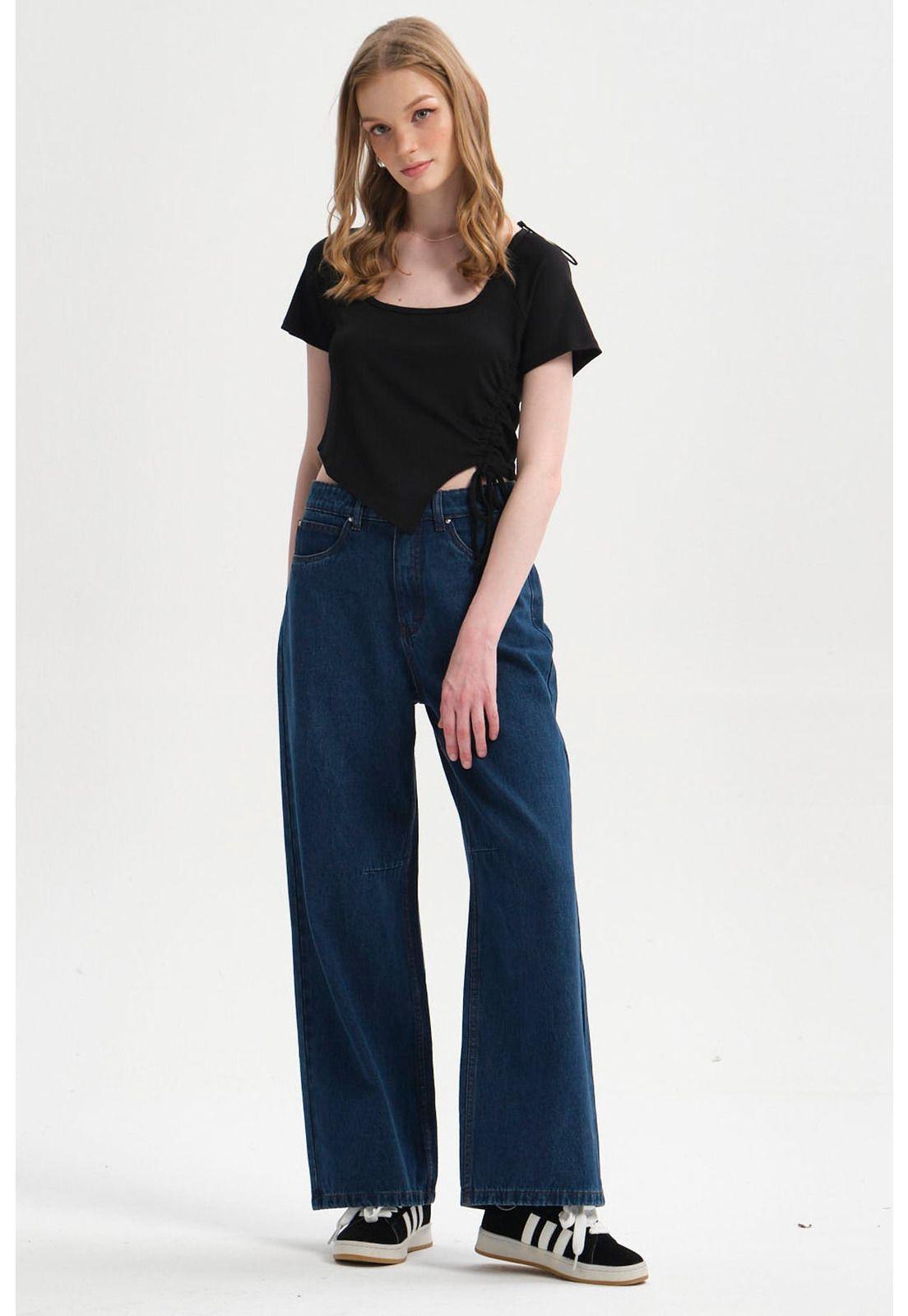 Polera Mujer Recogido Costado Negro-3