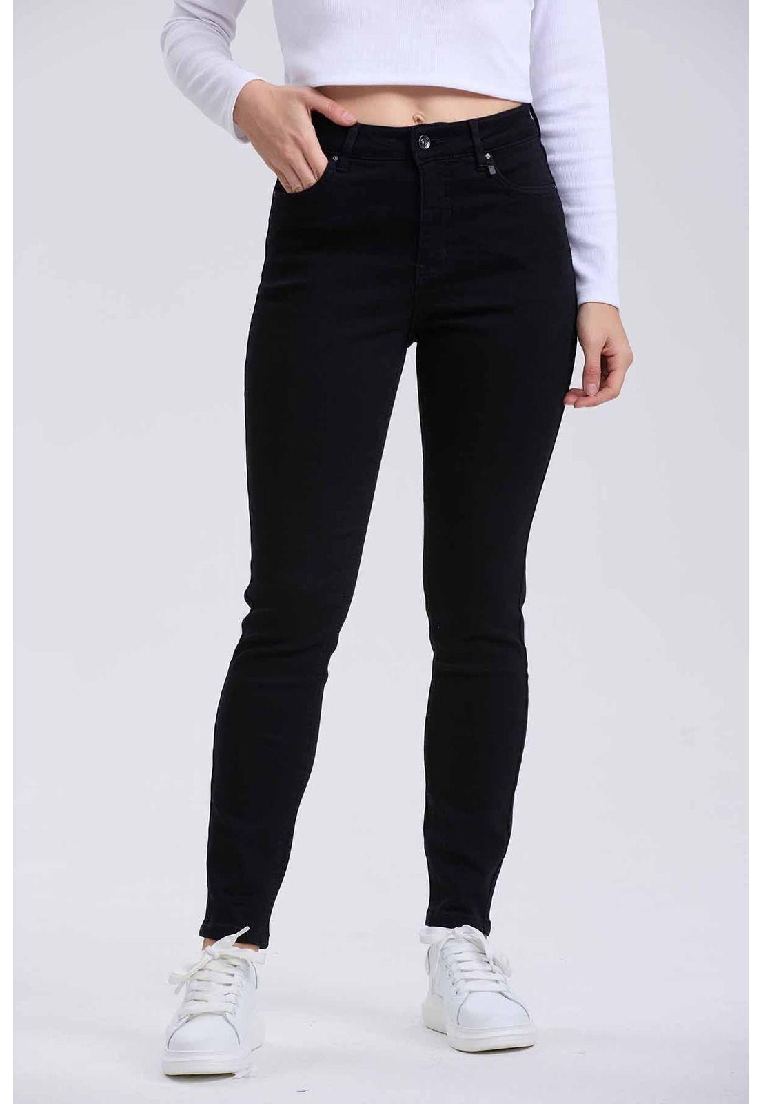 Jeans Mujer Skinny Con Polar Negro-0