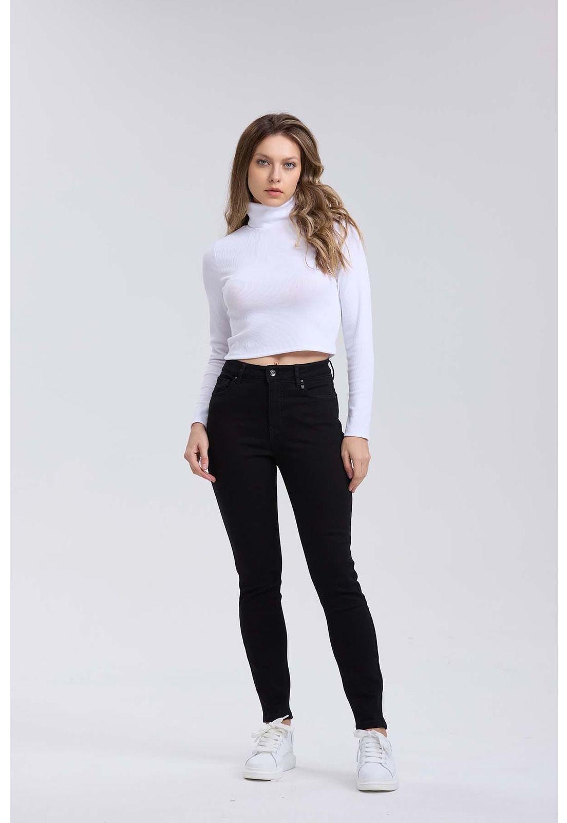 Jeans Mujer Skinny Con Polar Negro-3