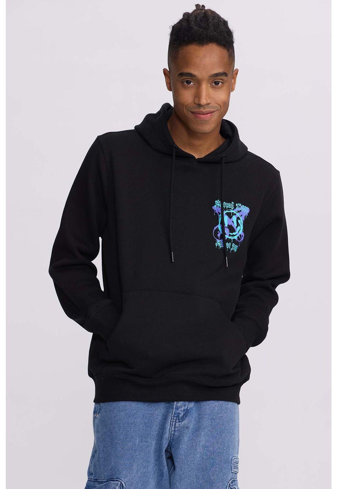 Polerón Hombre Print Smile Night Negro-0