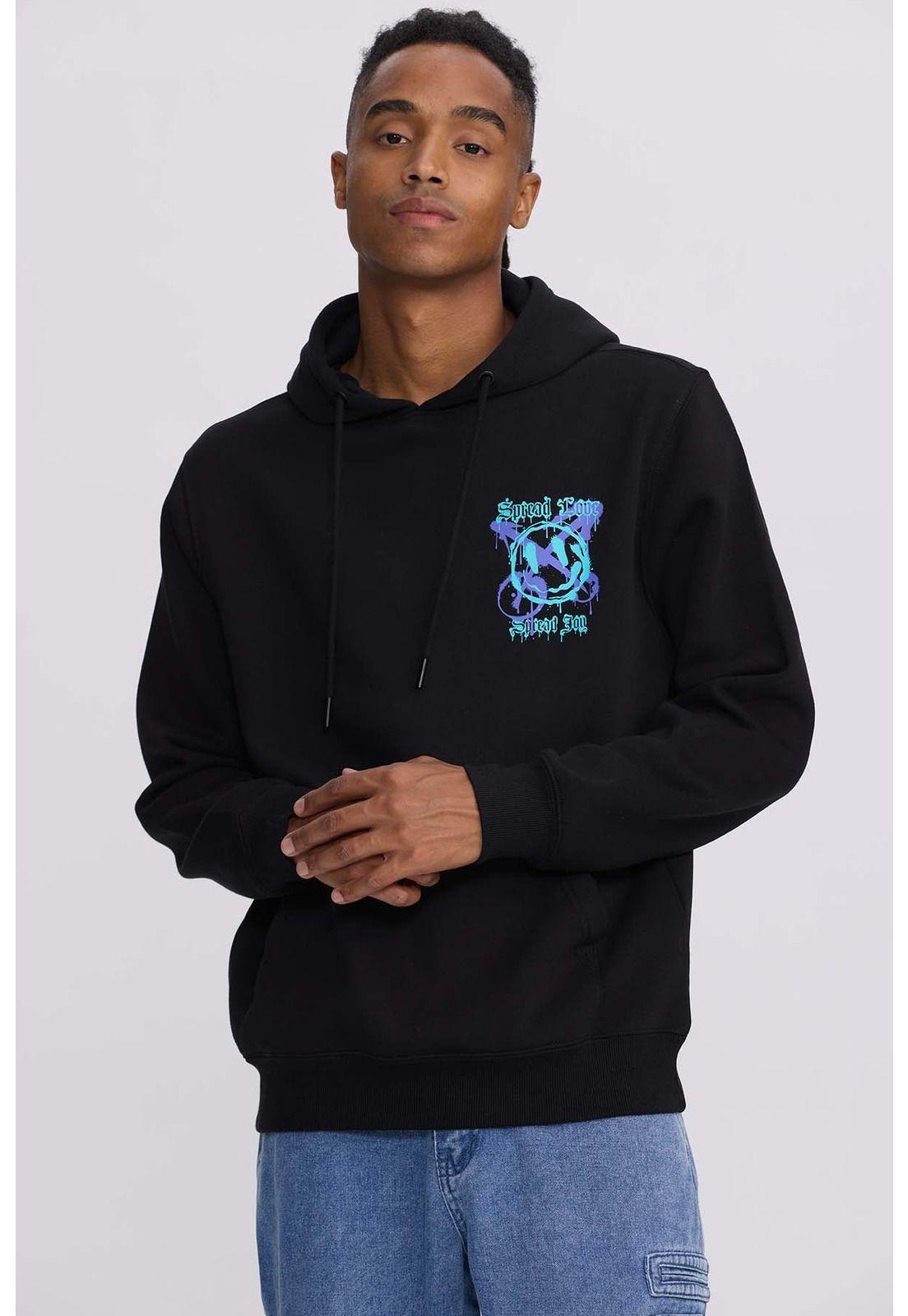 Polerón Hombre Print Smile Night Negro-2