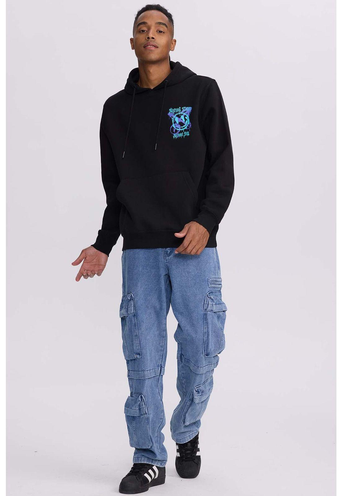 Polerón Hombre Print Smile Night Negro-3