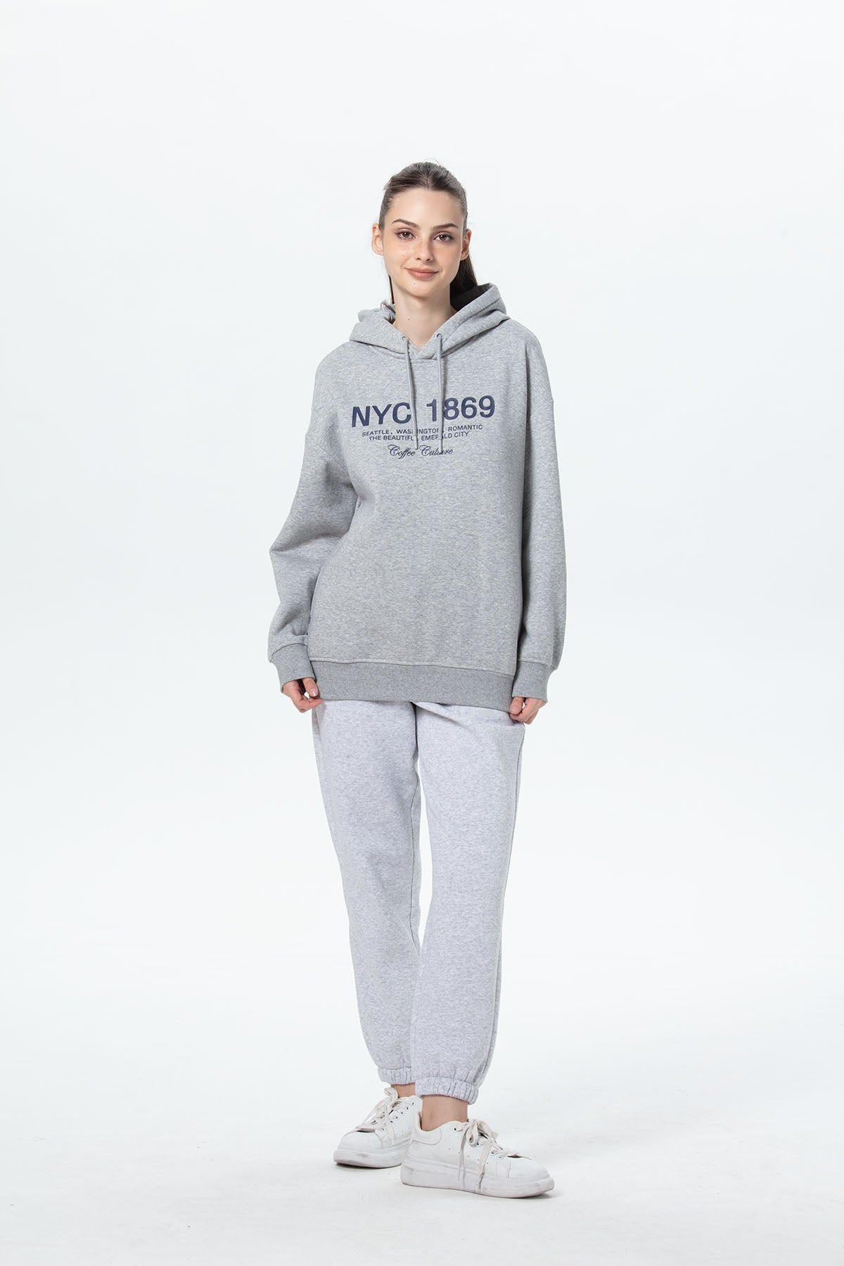 Polerón Mujer Oversize Print Gris Melange-3