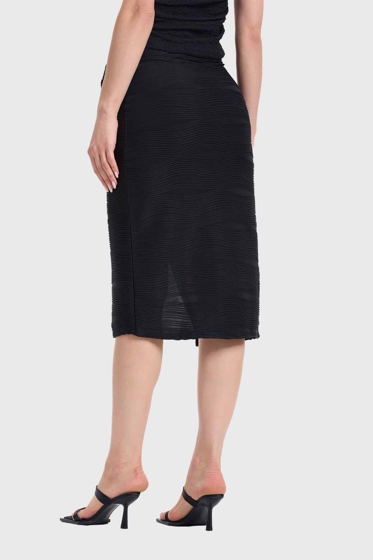 Falda Mujer Midi Cruzada Aplicación Argolla Negro-2