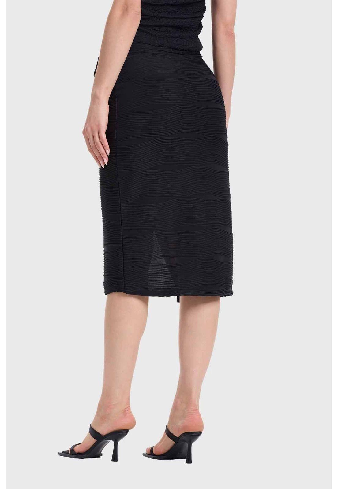 Falda Mujer Midi Cruzada Aplicación Argolla Negro-3