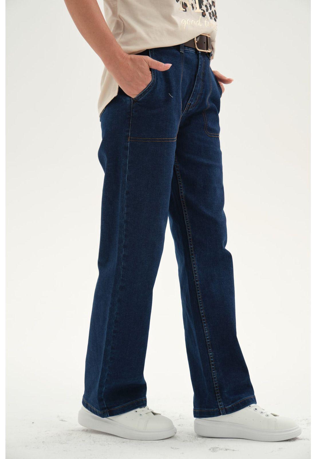 Jeans Mujer Flare Tiro Alto Azul Oscuro-2