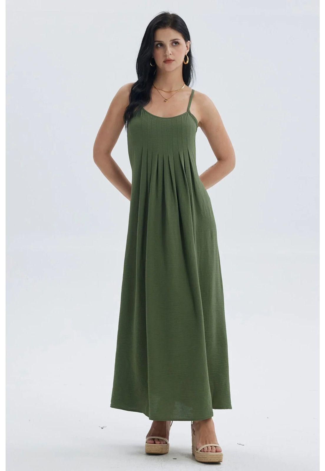 Vestido Mujer Largo Pabilo Verde Musgo-0