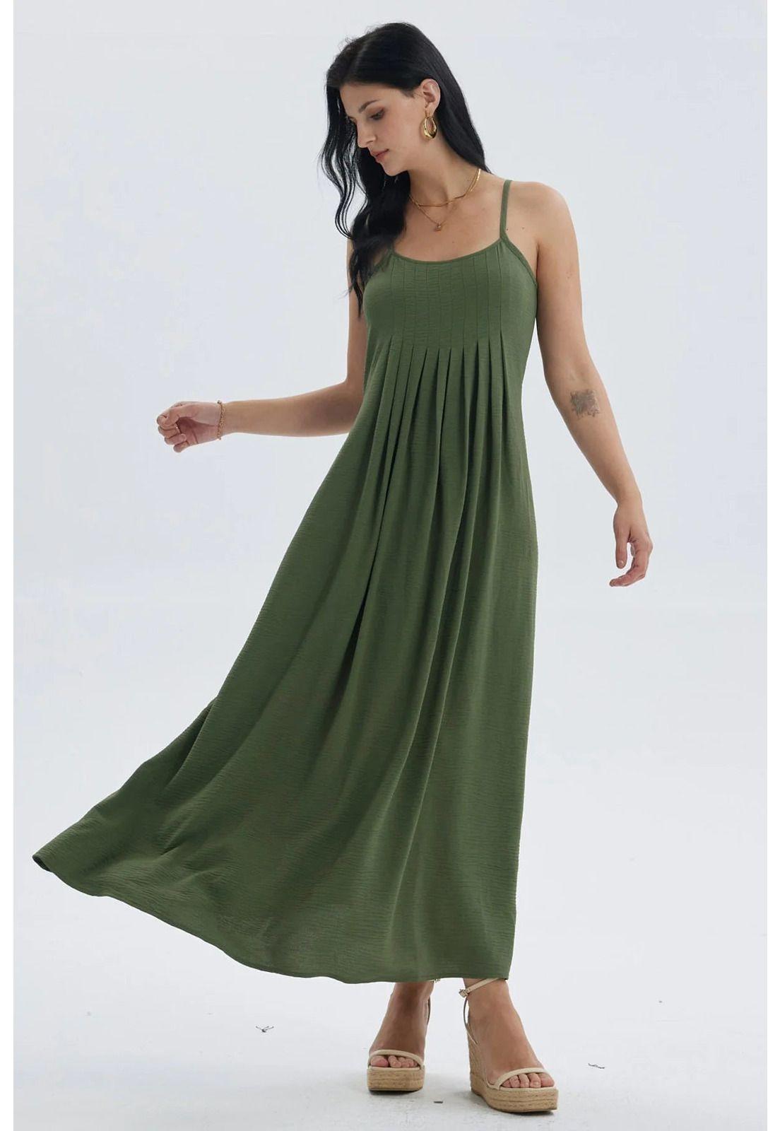 Vestido Mujer Largo Pabilo Verde Musgo-1