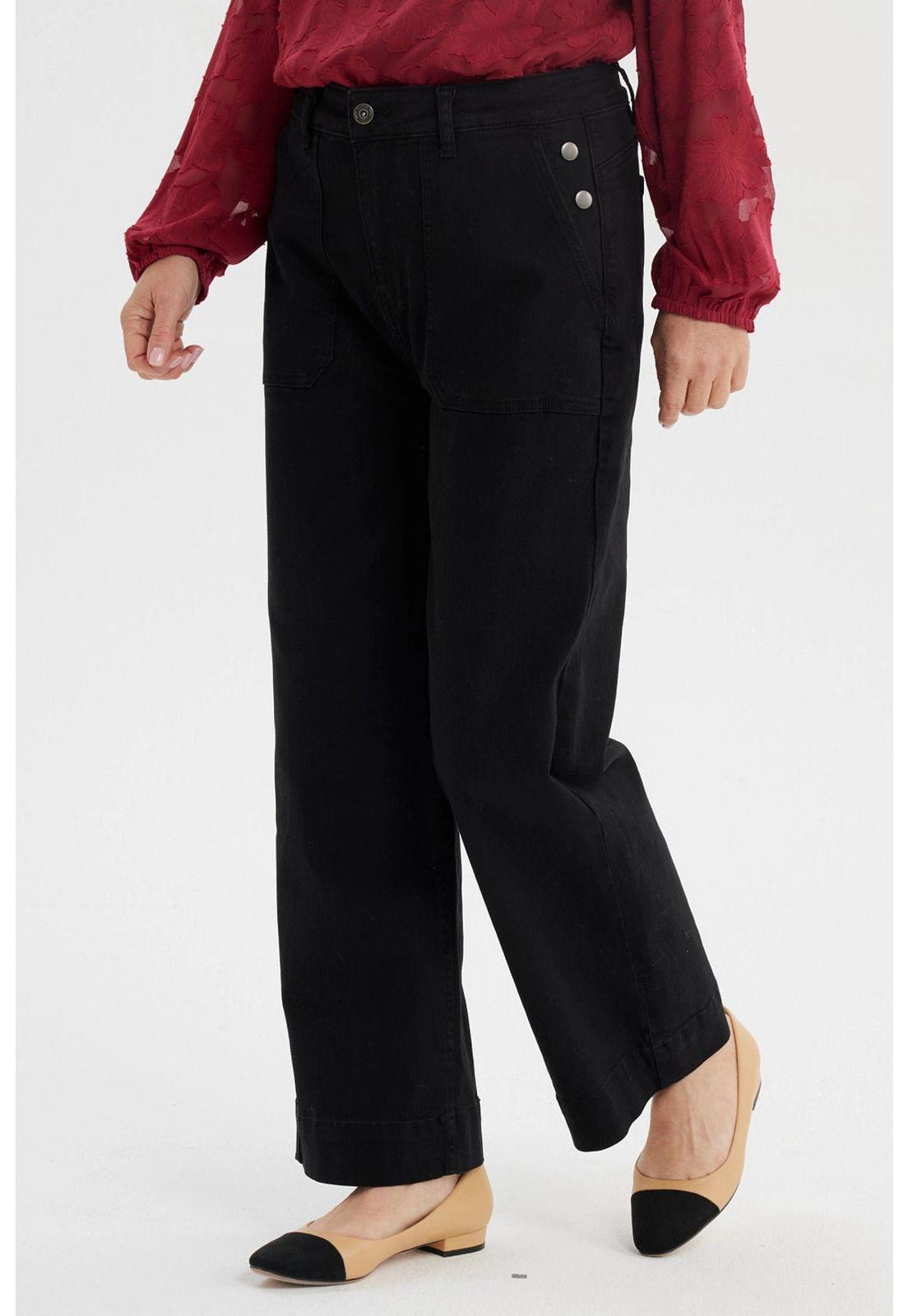 Jeans Mujer Clásico Calce Recto Negro-1