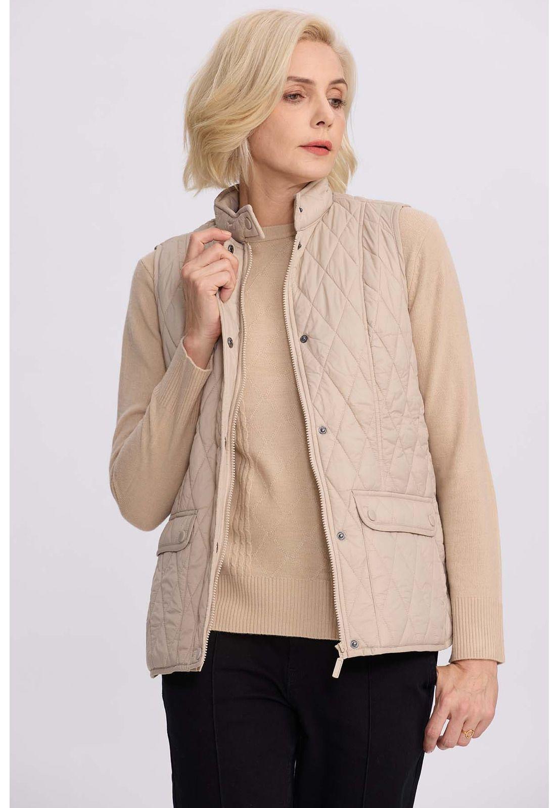 Parka Mujer Bolsillo Parche Beige-0