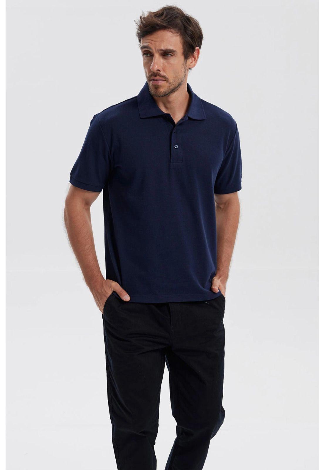 Polera Hombre Piqué Básica Lisa Azul Marino - ll-0